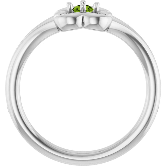 14K Gold Round Natural Peridot Youth Flower Ring - White Gold - view 2