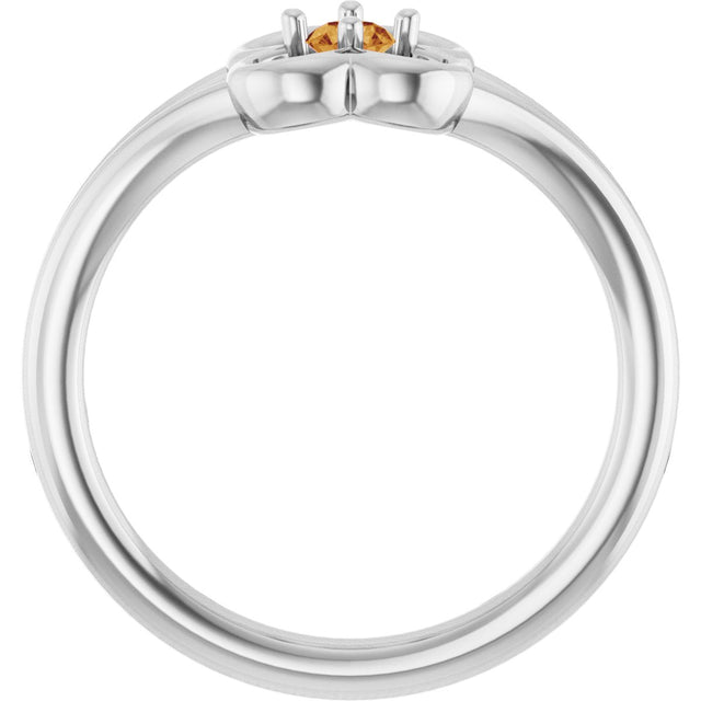 14K Gold Round Natural Citrine Youth Flower Ring - White Gold - view 2
