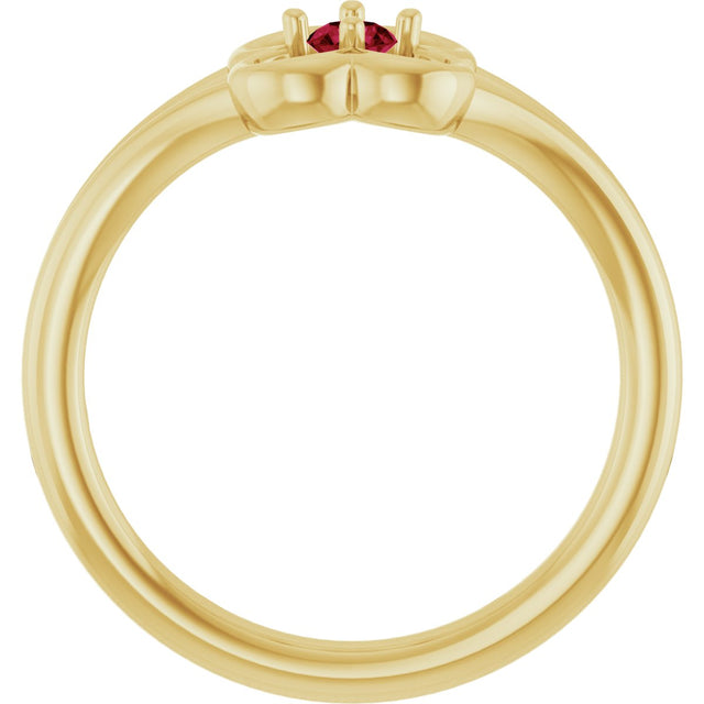 14K Gold Round Natural Ruby Youth Flower Ring - Yellow Gold - view 2