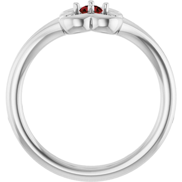 14K Gold Round Natural Mozambique Garnet Youth Flower Ring - White Gold - view 2