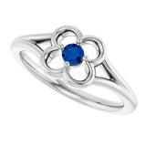 14K Gold Round Natural Blue Sapphire Youth Flower Ring - White Gold - view 5