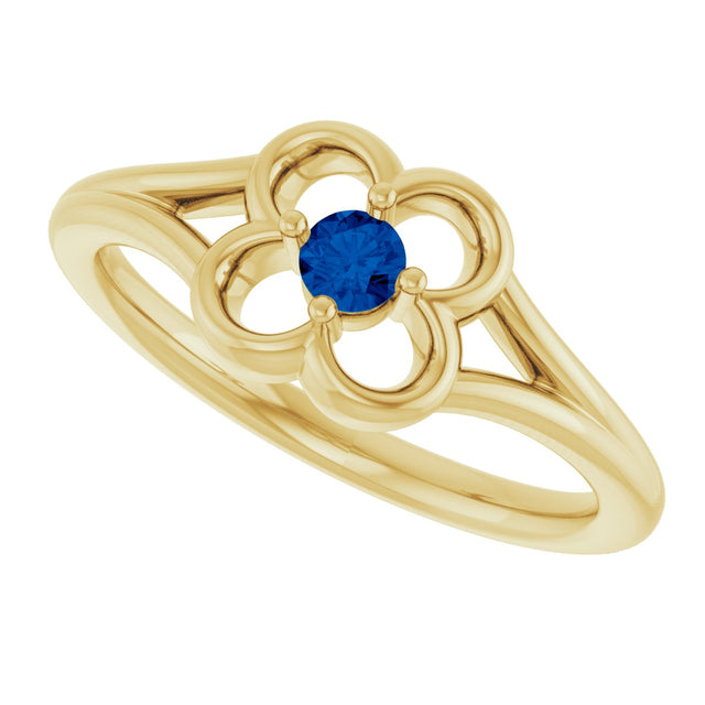 14K Gold Round Natural Blue Sapphire Youth Flower Ring - Yellow Gold - view 5