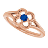 14K Gold Round Natural Blue Sapphire Youth Flower Ring - Rose Gold - view 5