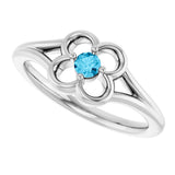 14K Gold Round Natural Aquamarine Youth Flower Ring - White Gold - view 5