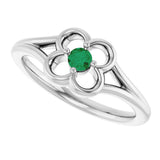 14K Gold Round Natural Emerald Youth Flower Ring - White Gold - view 5