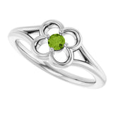 14K Gold Round Natural Peridot Youth Flower Ring - White Gold - view 5