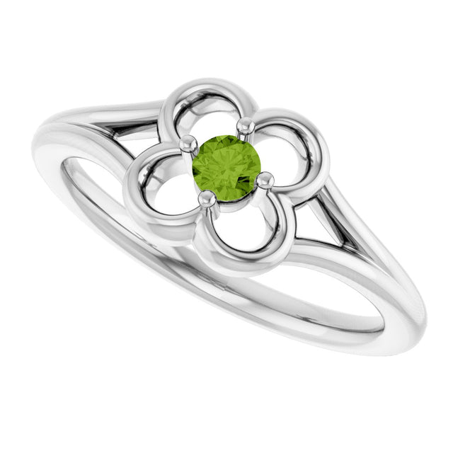 14K Gold Round Natural Peridot Youth Flower Ring - White Gold - view 5