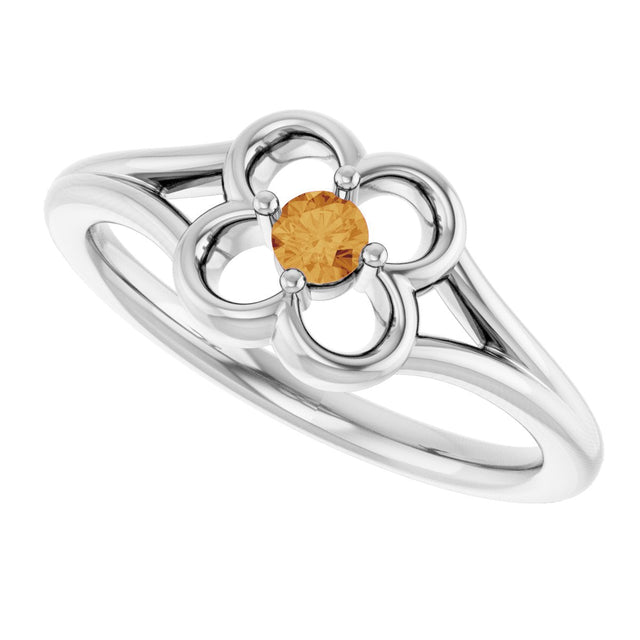 14K Gold Round Natural Citrine Youth Flower Ring - White Gold - view 5
