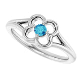 14K Gold Round Natural Blue Zircon Youth Flower Ring - White Gold - view 5