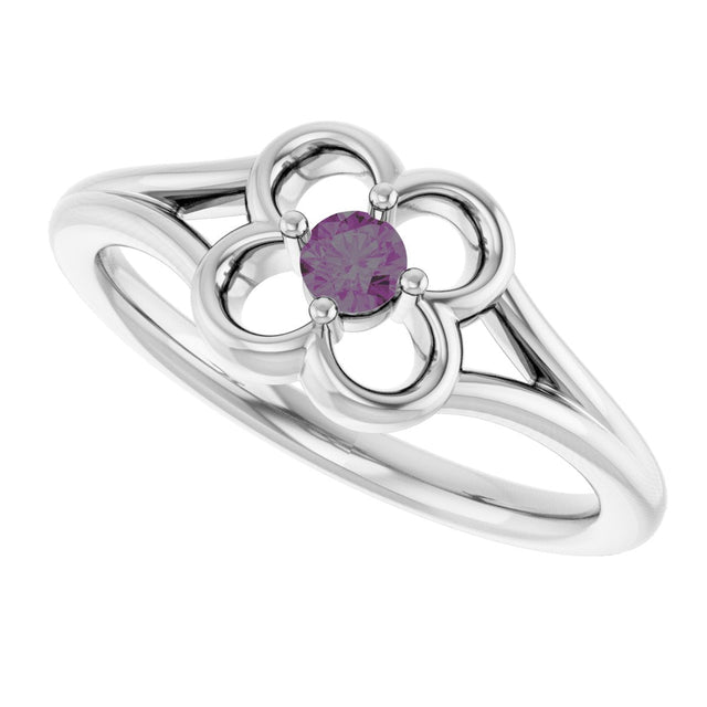 14K Gold Round Natural Alexandrite Youth Flower Ring - White Gold - view 5