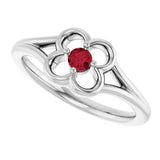 14K Gold Round Natural Ruby Youth Flower Ring - White Gold - view 5