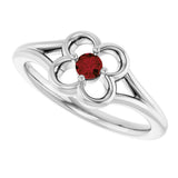 14K Gold Round Natural Mozambique Garnet Youth Flower Ring - White Gold - view 5