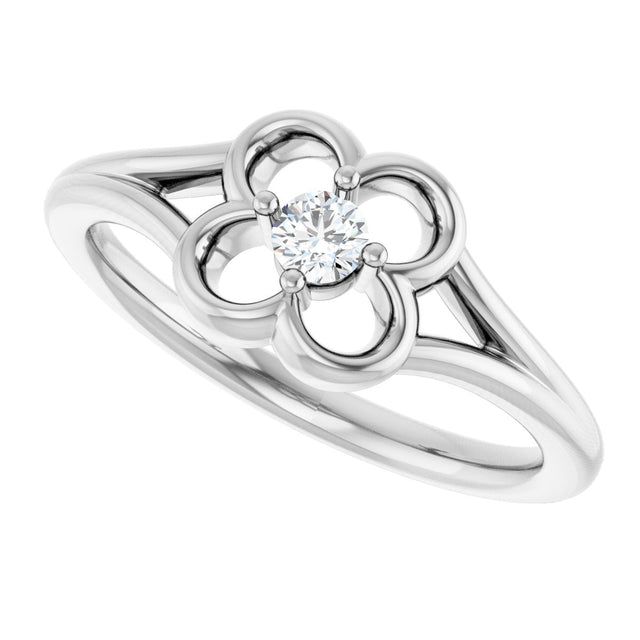 14K Gold Round Natural Diamond Youth Flower Ring - White Gold - view 5