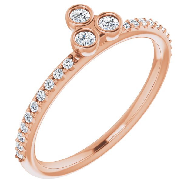 14K Gold Round Natural Diamond Asymmetric Stackable Ring – 2mm Stones - Rose Gold