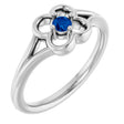Platinum Round Natural Blue Sapphire Youth Flower Ring