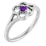 14K Gold Round Natural Amethyst Youth Flower Ring - White Gold
