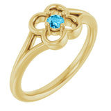 14K Gold Round Natural Aquamarine Youth Flower Ring - Yellow Gold