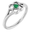 14K Gold Round Natural Emerald Youth Flower Ring - White Gold