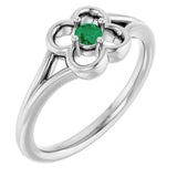 14K Gold Round Natural Emerald Youth Flower Ring - White Gold