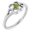 14K Gold Round Natural Peridot Youth Flower Ring - White Gold