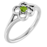 14K Gold Round Natural Peridot Youth Flower Ring - White Gold
