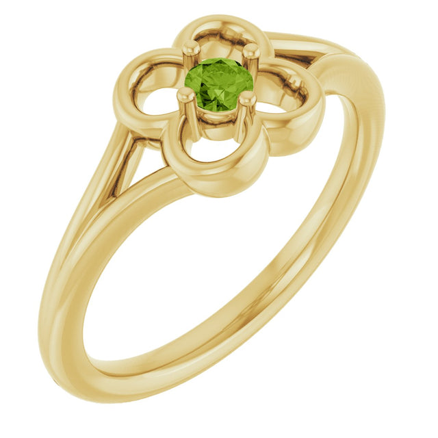 14K Gold Round Natural Peridot Youth Flower Ring - Yellow Gold
