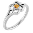 14K Gold Round Natural Citrine Youth Flower Ring - White Gold