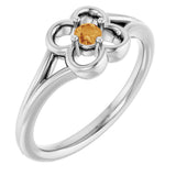 14K Gold Round Natural Citrine Youth Flower Ring - White Gold