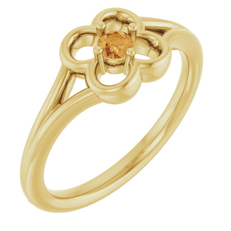 14K Gold Round Natural Citrine Youth Flower Ring - Yellow Gold