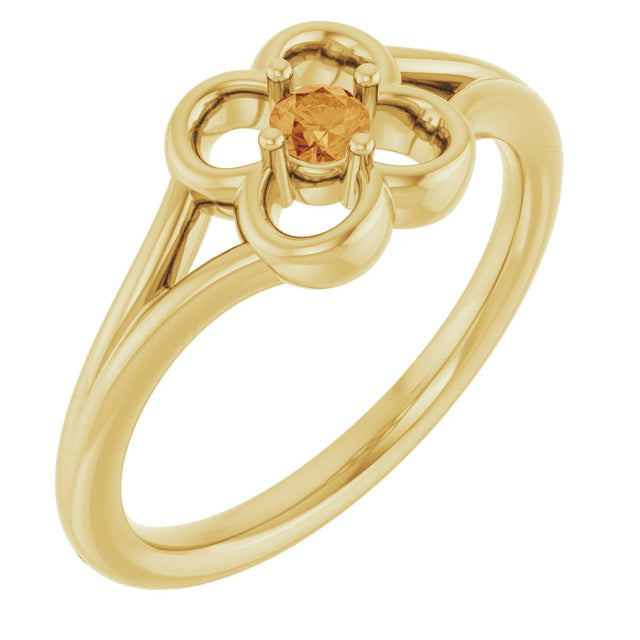 14K Gold Round Natural Citrine Youth Flower Ring - Yellow Gold