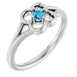 14K Gold Round Natural Blue Zircon Youth Flower Ring - White Gold