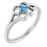 14K Gold Round Natural Blue Zircon Youth Flower Ring - White Gold