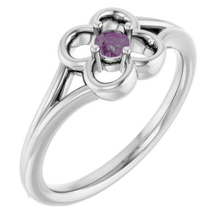 14K Gold Round Natural Alexandrite Youth Flower Ring - White Gold