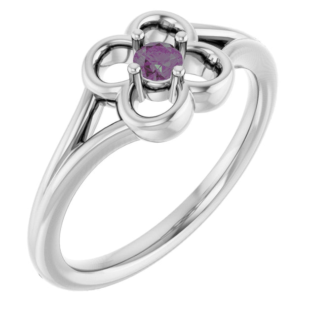 14K Gold Round Natural Alexandrite Youth Flower Ring - White Gold