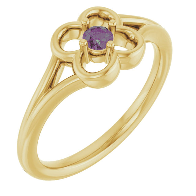 14K Gold Round Natural Alexandrite Youth Flower Ring - Yellow Gold