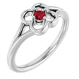 14K Gold Round Natural Ruby Youth Flower Ring - White Gold