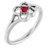 14K Gold Round Natural Ruby Youth Flower Ring - White Gold