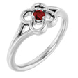 14K Gold Round Natural Mozambique Garnet Youth Flower Ring - White Gold
