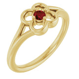 14K Gold Round Natural Mozambique Garnet Youth Flower Ring - Yellow Gold