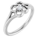 14K Gold Round Natural Diamond Youth Flower Ring - White Gold