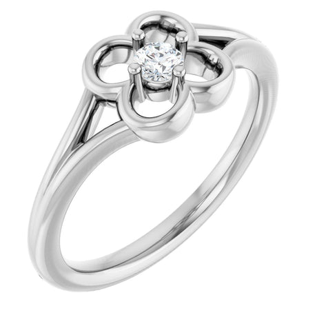 14K Gold Round Natural Diamond Youth Flower Ring - White Gold