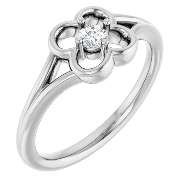 14K Gold Round Natural Diamond Youth Flower Ring - White Gold