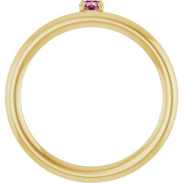 14K Gold Round Natural Pink Tourmaline Asymmetric Stackable Ring - Yellow Gold - view 2
