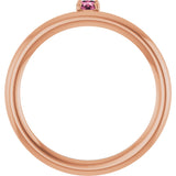 14K Gold Round Natural Pink Tourmaline Asymmetric Stackable Ring - Rose Gold - view 2