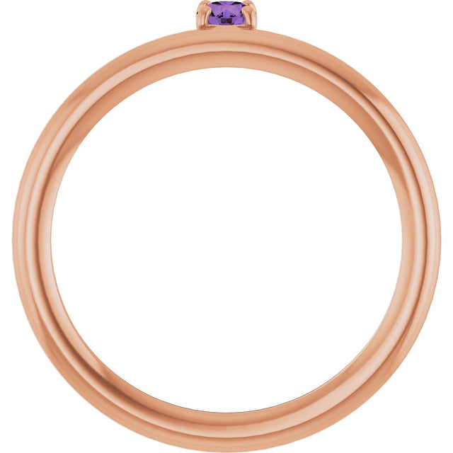 14K Gold Round Natural Amethyst Asymmetric Stackable Ring - Rose Gold - view 2