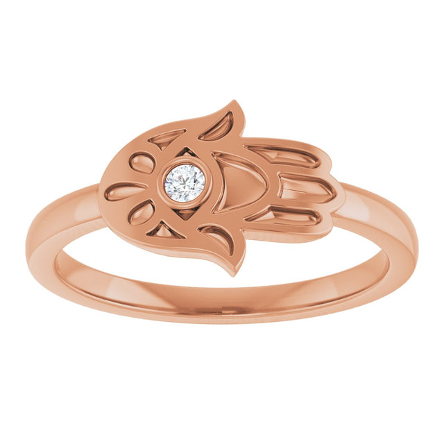 14K Gold Round Natural Diamond Hamsa Ring - Rose Gold - view 3