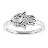 Platinum Round Natural Diamond Hamsa Ring - view 3