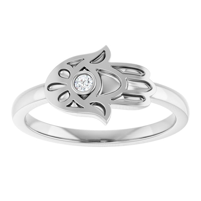 Platinum Round Natural Diamond Hamsa Ring - view 3