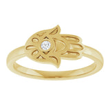 14K Gold Round Natural Diamond Hamsa Ring - Yellow Gold - view 3