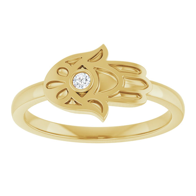 14K Gold Round Natural Diamond Hamsa Ring - Yellow Gold - view 3
